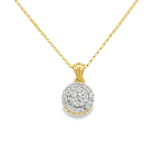 Necklace diamond cluster pendant 0.80ct 14kt yellow gold - Gaines Jewelers