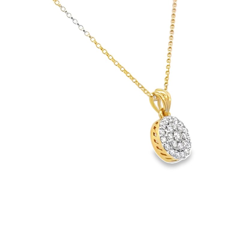 Necklace diamond cluster pendant 0.80ct 14kt yellow gold - Gaines Jewelers