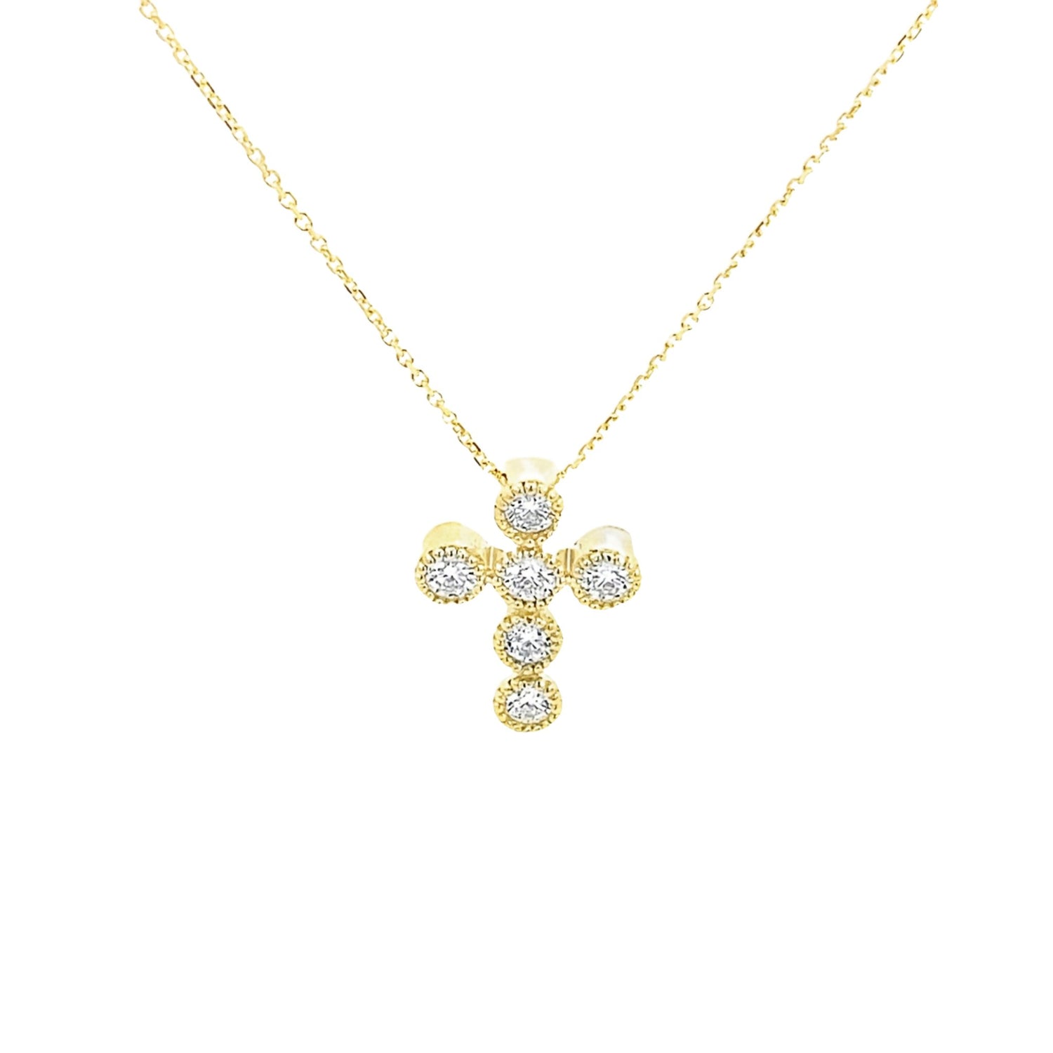 Necklace diamond cross coin edge bezels 14kt yellow gold - Gaines Jewelers