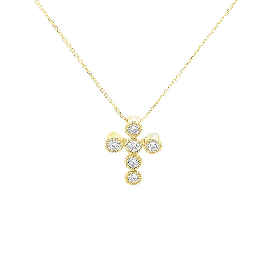 Necklace diamond cross coin edge bezels 14kt yellow gold - Gaines Jewelers