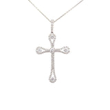 Necklace diamond cross large with clusters in ends 18kt white gold - Gaines Jewelers