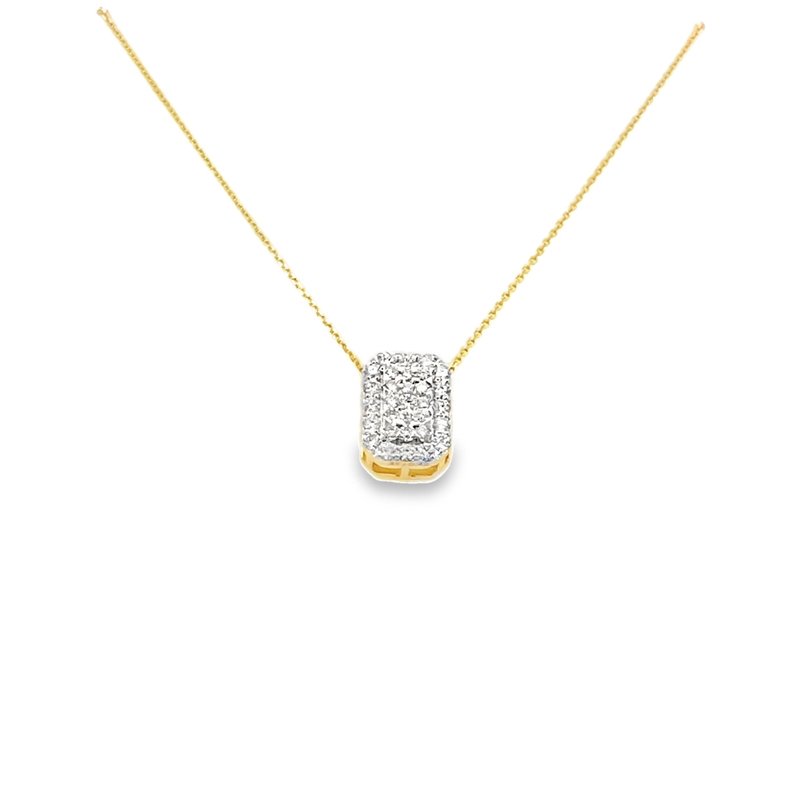 Necklace - diamond pendant slide rectangular cluster 14kt yellow gold - Gaines Jewelers