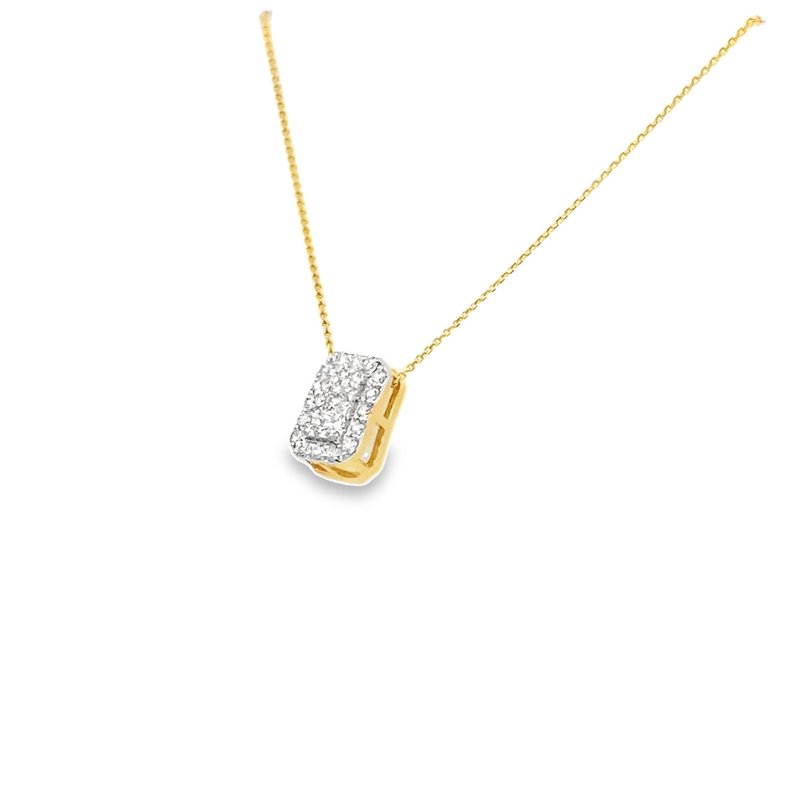 Necklace - diamond pendant slide rectangular cluster 14kt yellow gold - Gaines Jewelers