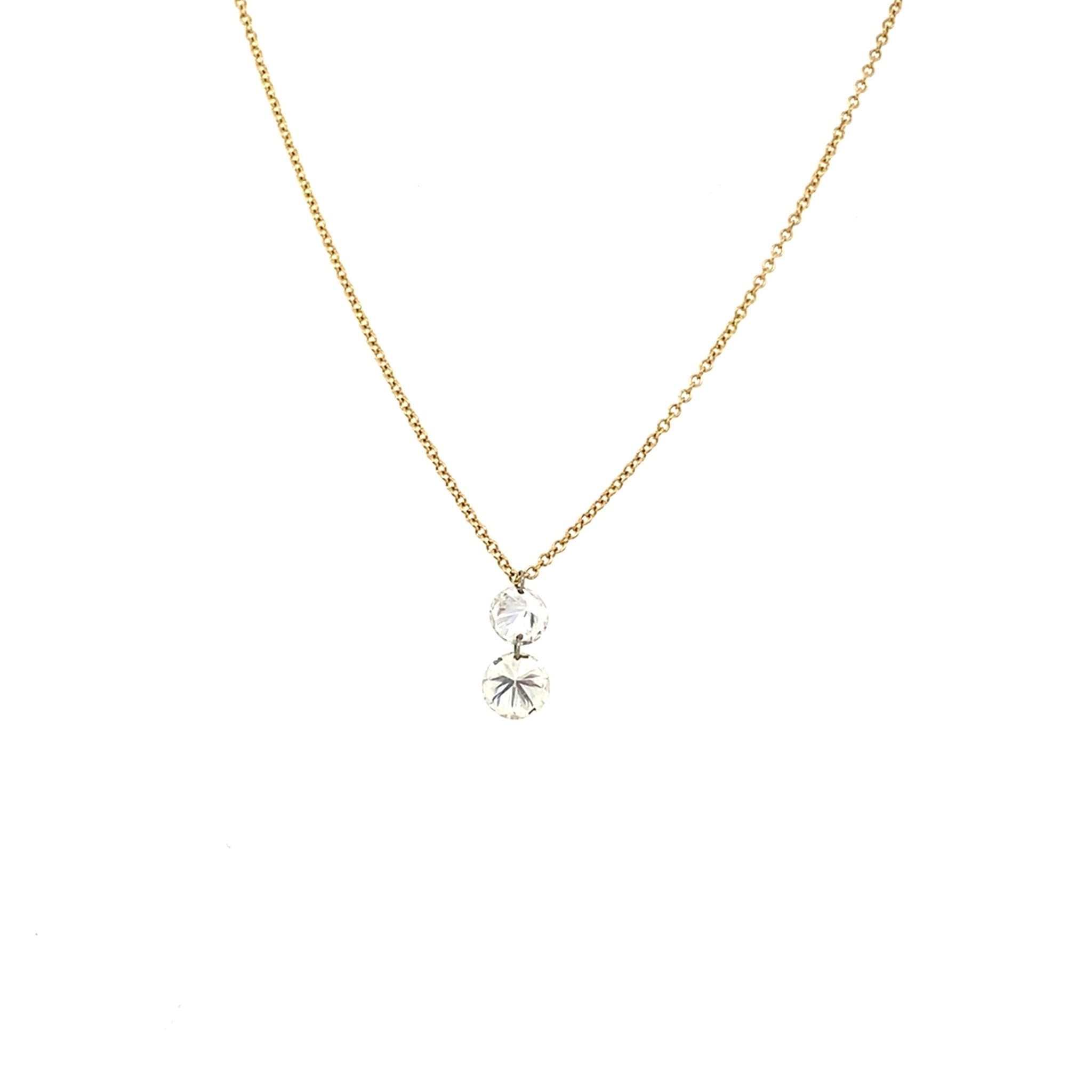 Necklace double diamond drop on yellow gold chain - Gaines Jewelers