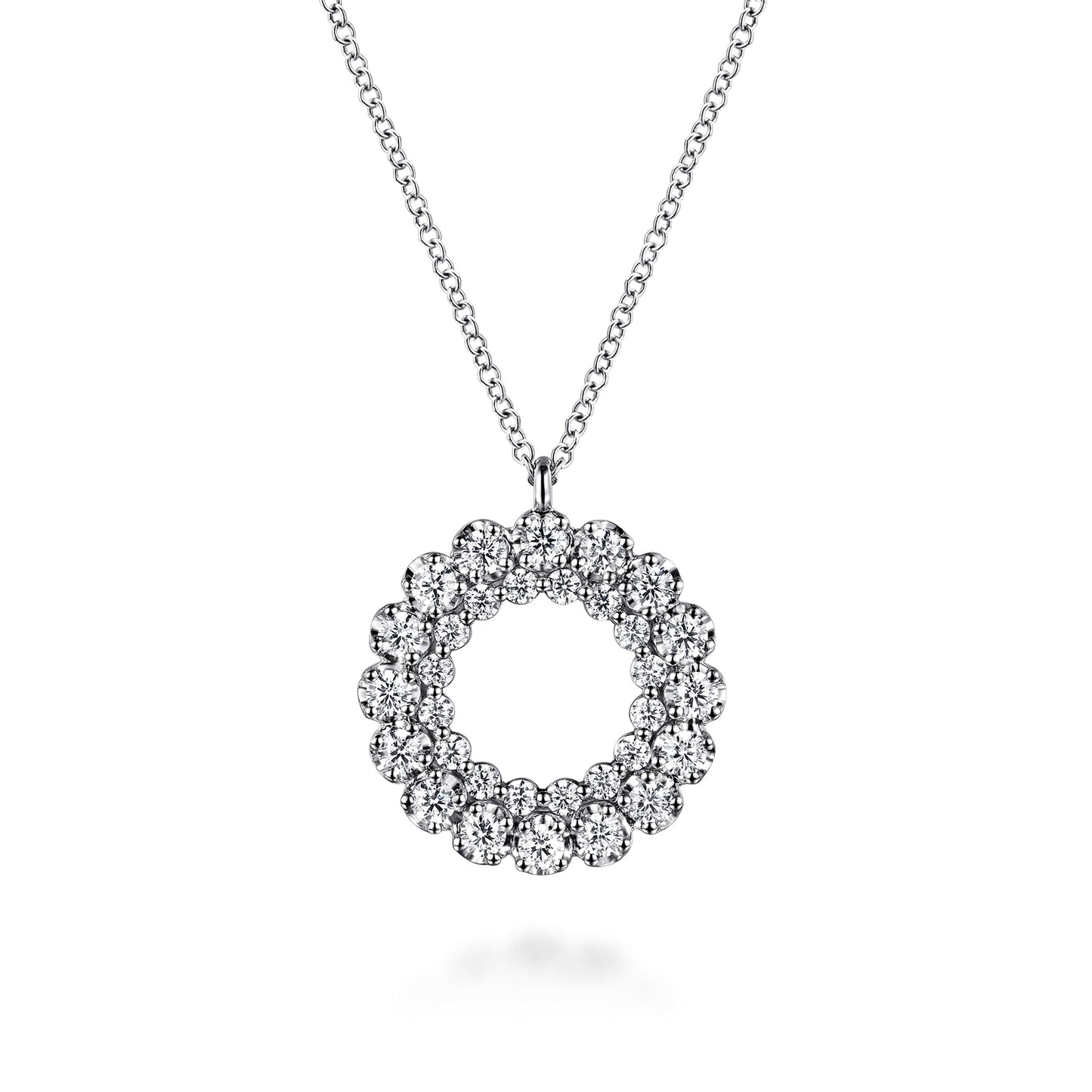 Necklace double row diamond circle in 14kt white gold by Gabriel - Gaines Jewelers