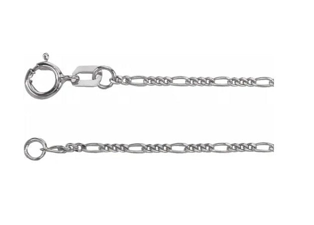 Necklace - figaro chain 1.28mm 18" 14kt white gold - Gaines Jewelers