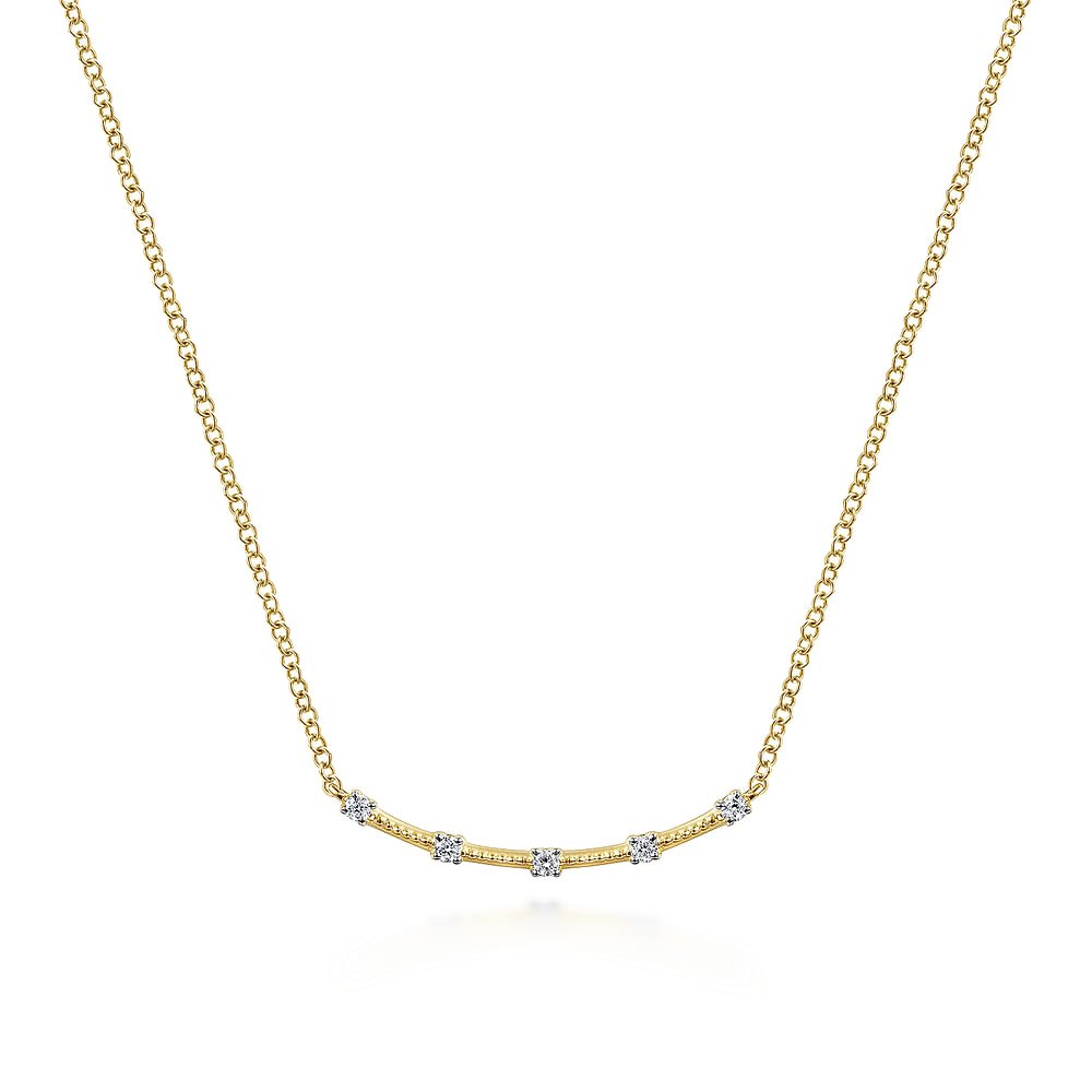 Necklace in a trapeze style set with diamond stations 14kt yellow gold - Gaines Jewelers