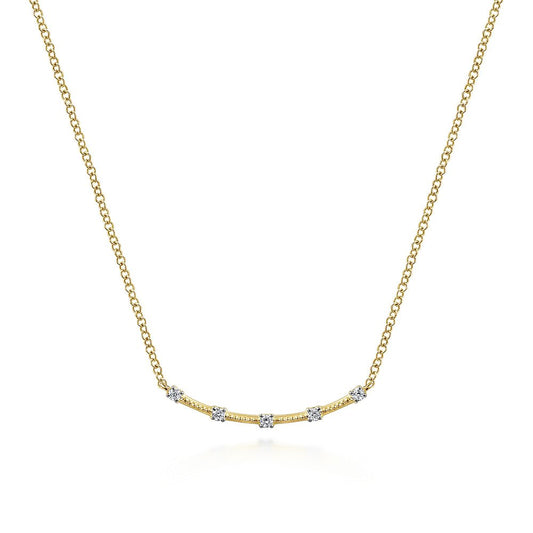 Necklace in a trapeze style set with diamond stations 14kt yellow gold - Gaines Jewelers