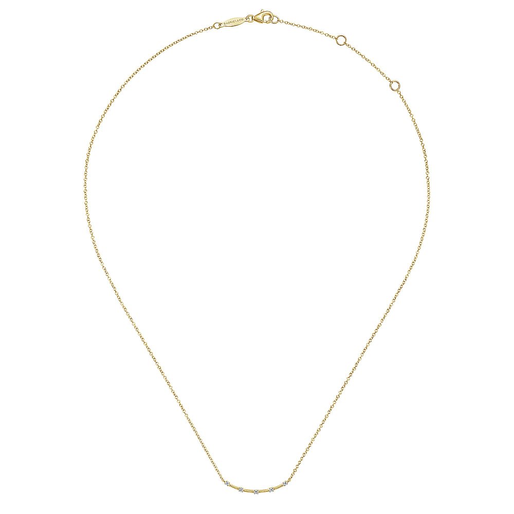 Necklace in a trapeze style set with diamond stations 14kt yellow gold - Gaines Jewelers