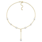 Necklace in a Y style with stations of pearls with diamond accents 18kt yellow gold - Gaines Jewelers