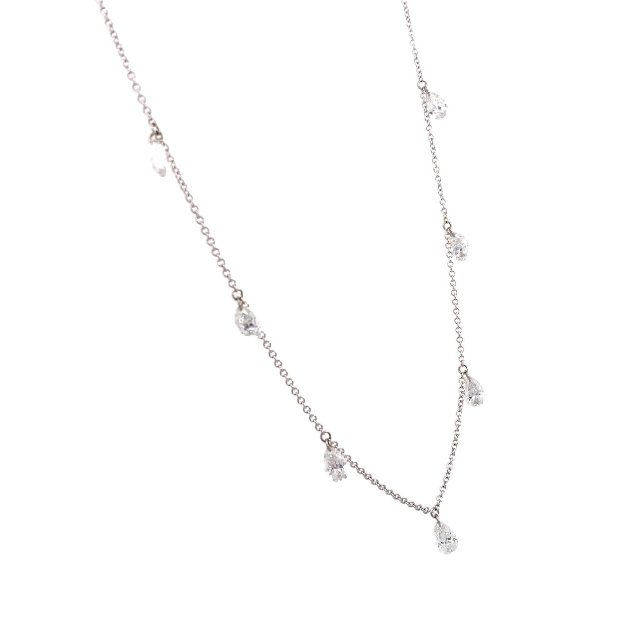 Necklace lab diamond dangling stations 14kt white gold - Gaines Jewelers