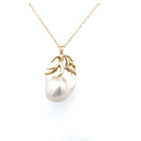 Necklace large baroque pearl pendant 24" chain, 14kt yellow gold - Gaines Jewelers