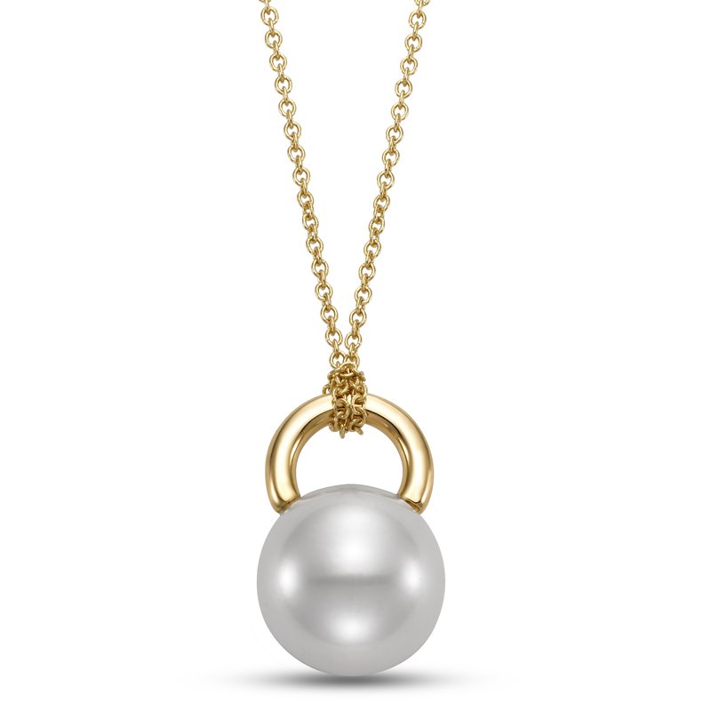 Necklace large pearl set into a loop 18kt yellow gold - Gaines Jewelers