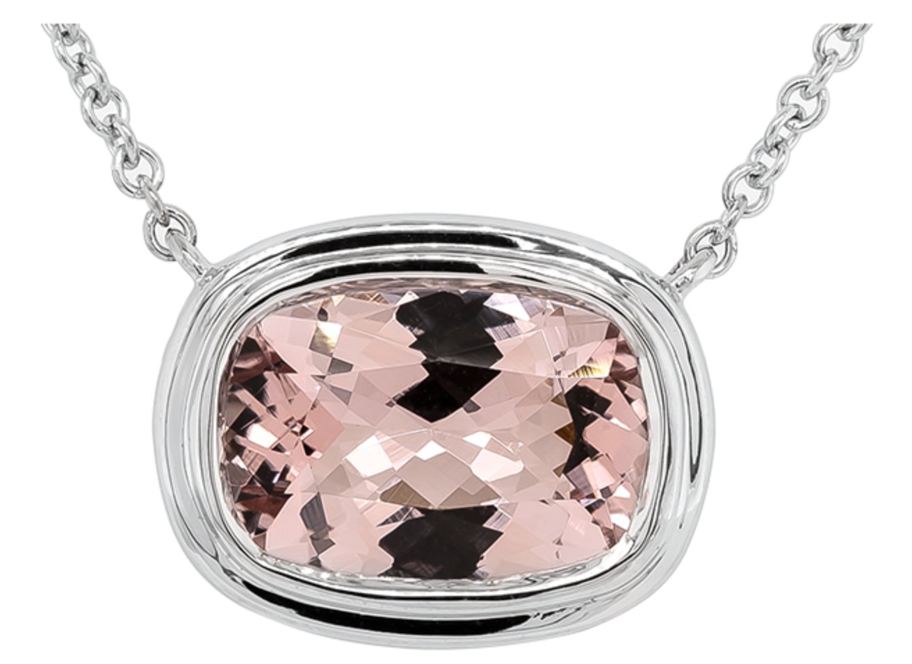 Necklace - morganite pendant fixed on chain 14kt white gold - Gaines Jewelers