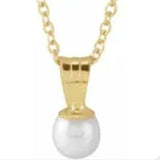 Necklace - pearl pendant with a single pearl 15" 14kt yellow gold - Gaines Jewelers