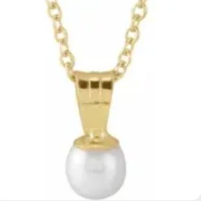 Necklace - pearl pendant with a single pearl 15" 14kt yellow gold - Gaines Jewelers