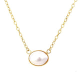 Necklace set with a mabe pearl in a bezel 14kt green gold - Gaines Jewelers