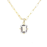 Necklace set with an emerald cut quartz stone on a paperclip chain 14kt yellow gold - Gaines Jewelers