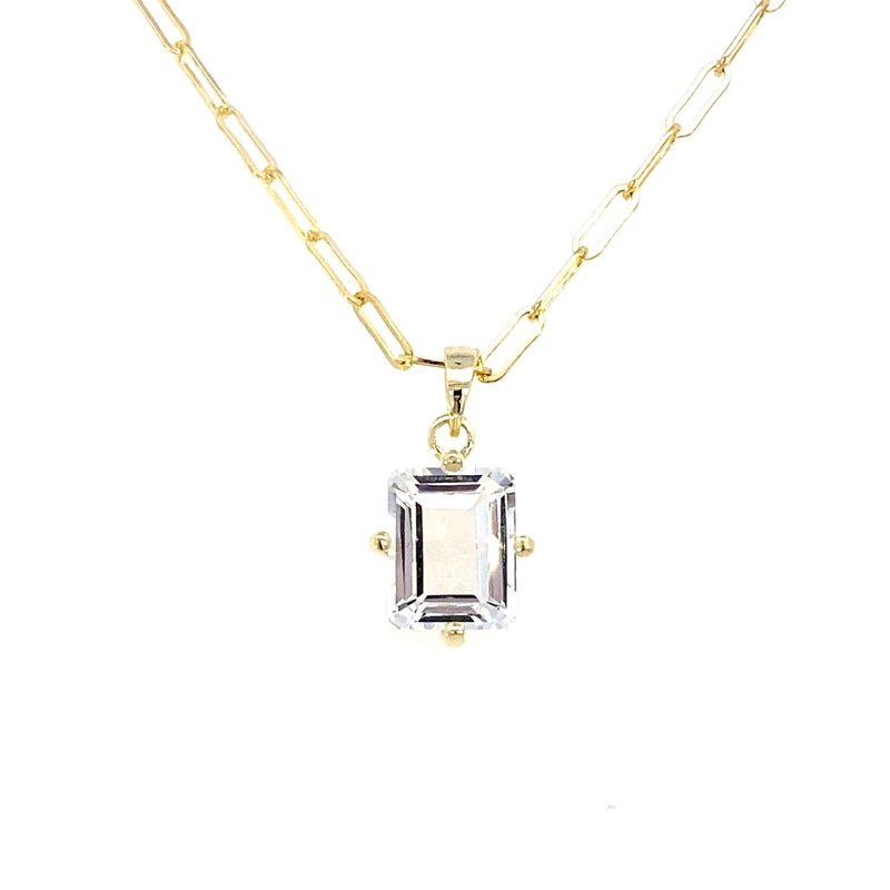 Necklace set with an emerald cut quartz stone on a paperclip chain 14kt yellow gold - Gaines Jewelers