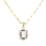 Necklace set with an emerald cut quartz stone on a paperclip chain 14kt yellow gold - Gaines Jewelers