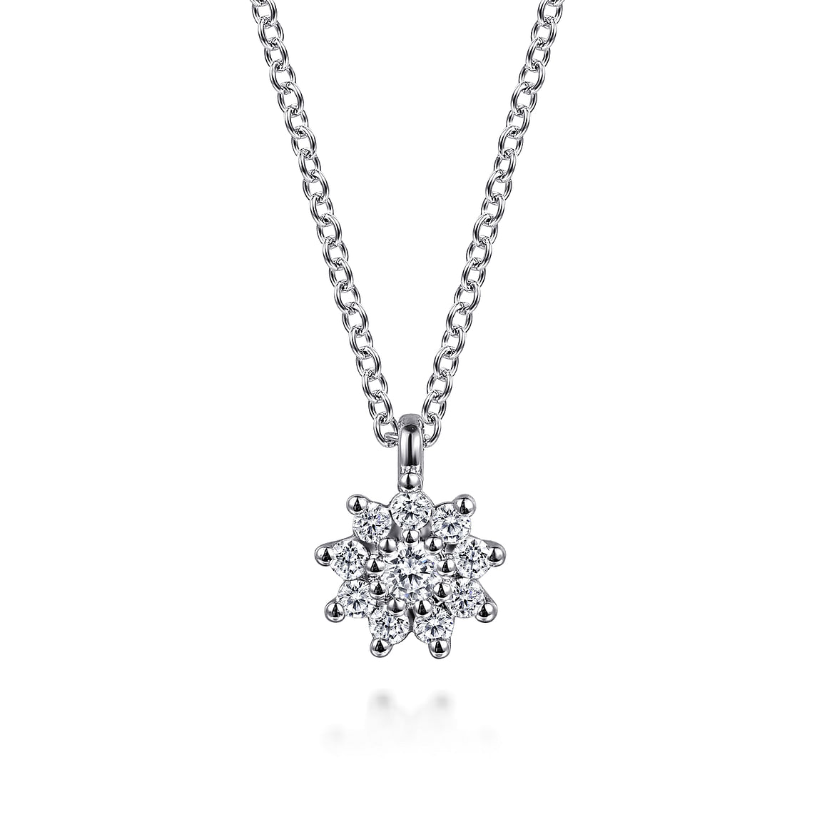 Necklace small round cluster of white sapphires 14kt. white gold by Gabriel - Gaines Jewelers