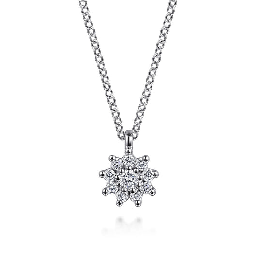 Necklace small round cluster of white sapphires 14kt. white gold by Gabriel - Gaines Jewelers