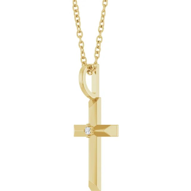 Necklace - tiny cross with a single diamond 16 - 18" 14kt yellow gold - Gaines Jewelers