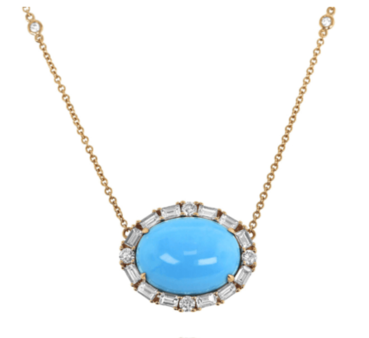 Necklace turquoise and diamond on diamond by yard chain yellow gold - Gaines Jewelers