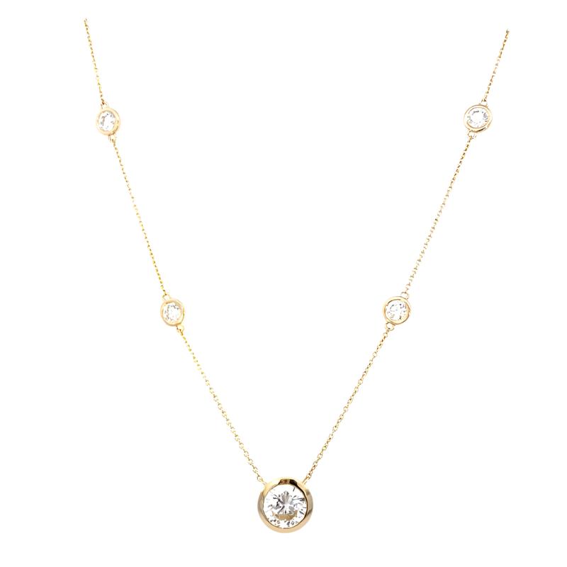 Necklace with 11 lab diamond stations, larger one centered 14kt yellow gold - Gaines Jewelers