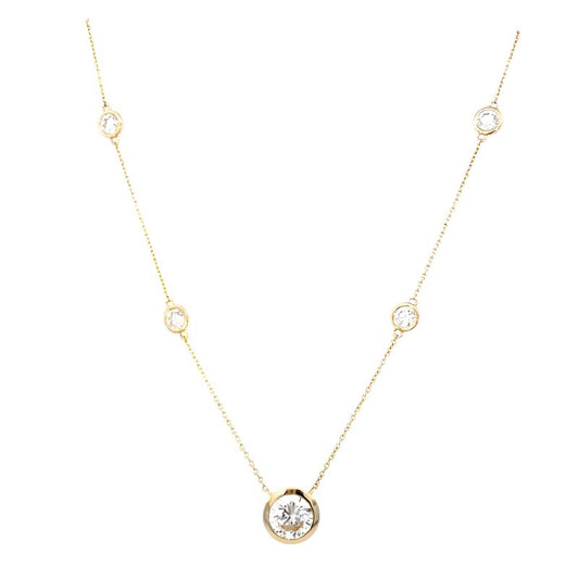 Necklace with 11 lab diamond stations, larger one centered 14kt yellow gold - Gaines Jewelers