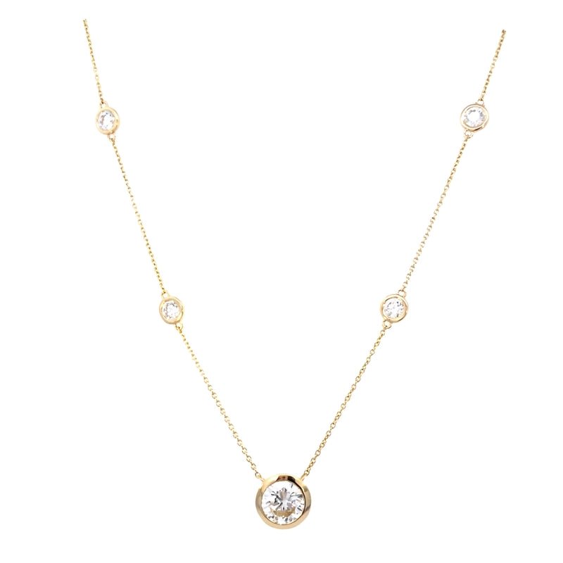 Necklace with 11 lab diamond stations, larger one centered 14kt yellow gold - Gaines Jewelers