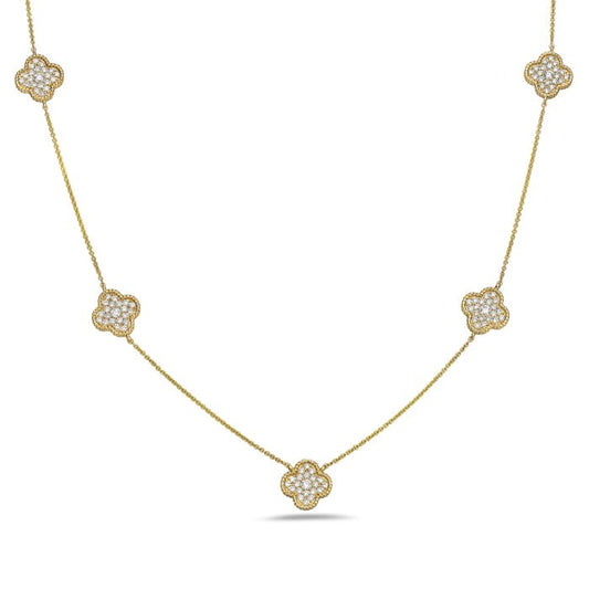 Necklace with 5 cloverleaf diamond stations 14kt yellow gold - Gaines Jewelers