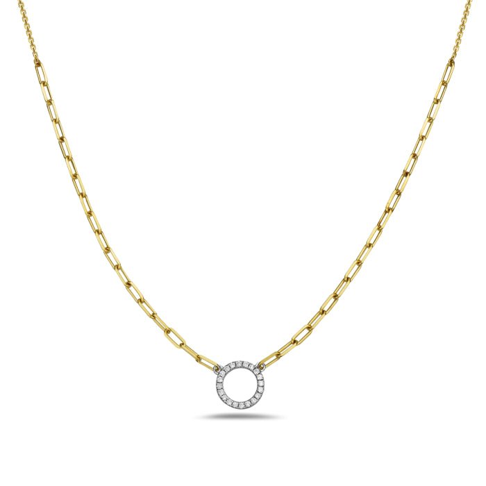 Necklace with a diamond circle fixed on a paperclip chain 14kt yellow gold - Gaines Jewelers