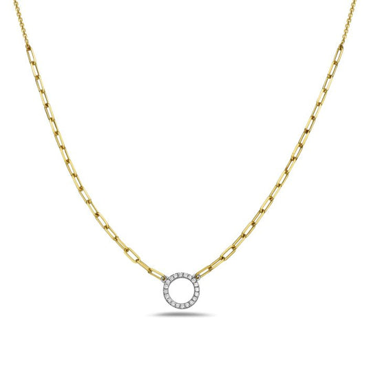 Necklace with a diamond circle fixed on a paperclip chain 14kt yellow gold - Gaines Jewelers