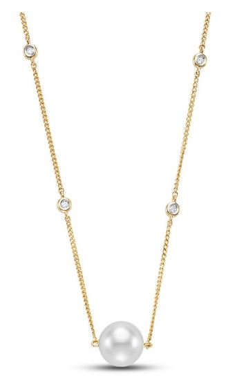 Necklace with a fresh water pearl floating on a diamond station chain 14kt yellow gold - Mastoloni - Gaines Jewelers