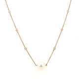 Necklace with a fresh water pearl floating on a diamond station chain 14kt yellow gold - Mastoloni - Gaines Jewelers