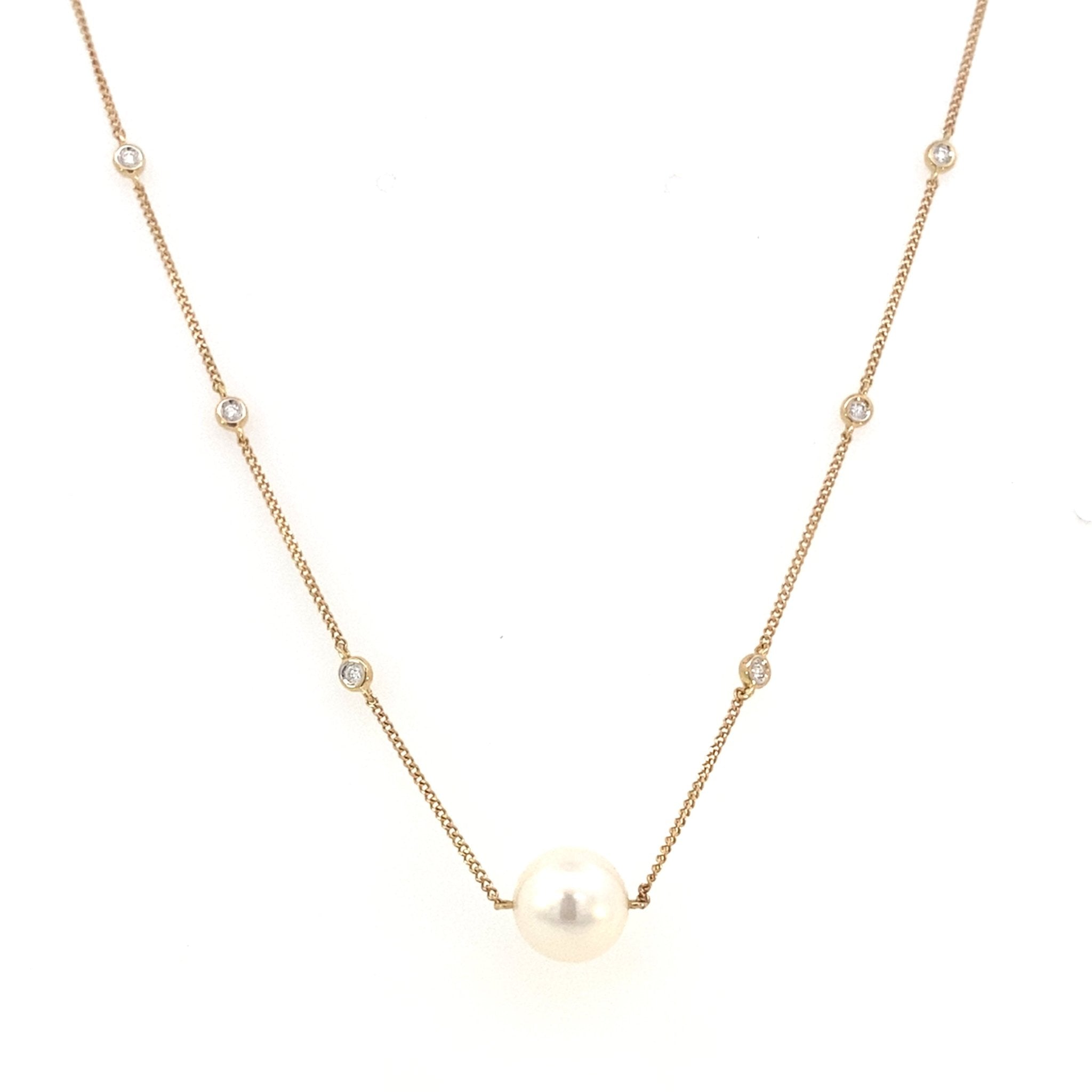 Necklace with a fresh water pearl floating on a diamond station chain 14kt yellow gold - Mastoloni - Gaines Jewelers