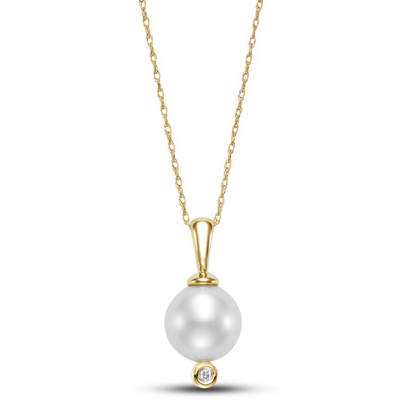 Necklace with a fresh water pearl studded with a diamond at bottom 14kt yellow gold - Gaines Jewelers