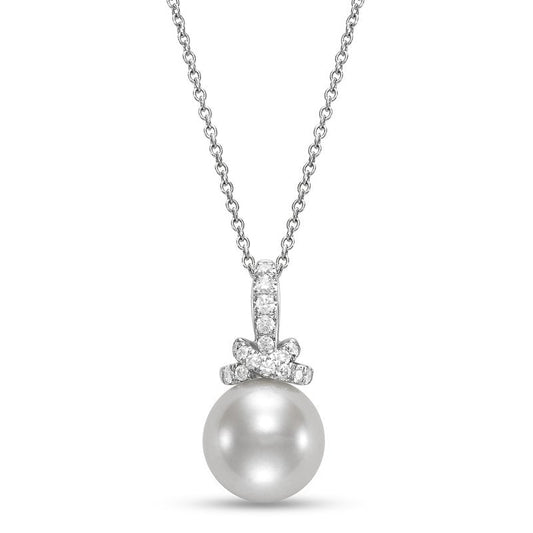 Necklace with a pearl drop accented with a twist of diamonds at the top 18kt white gold - Gaines Jewelers