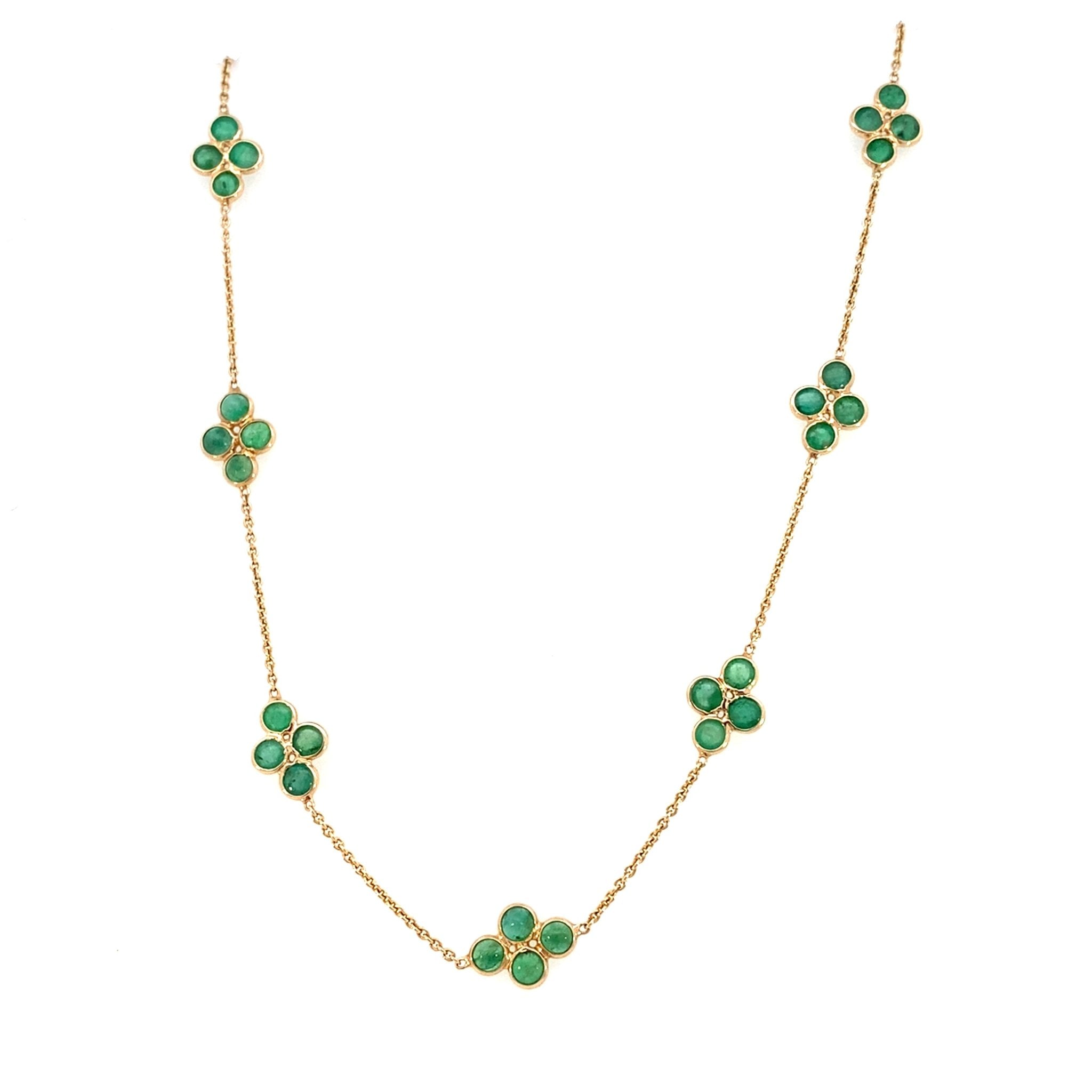 Necklace with stations of cluster emeralds 14kt yellow gold - Raymond Mazza - Gaines Jewelers