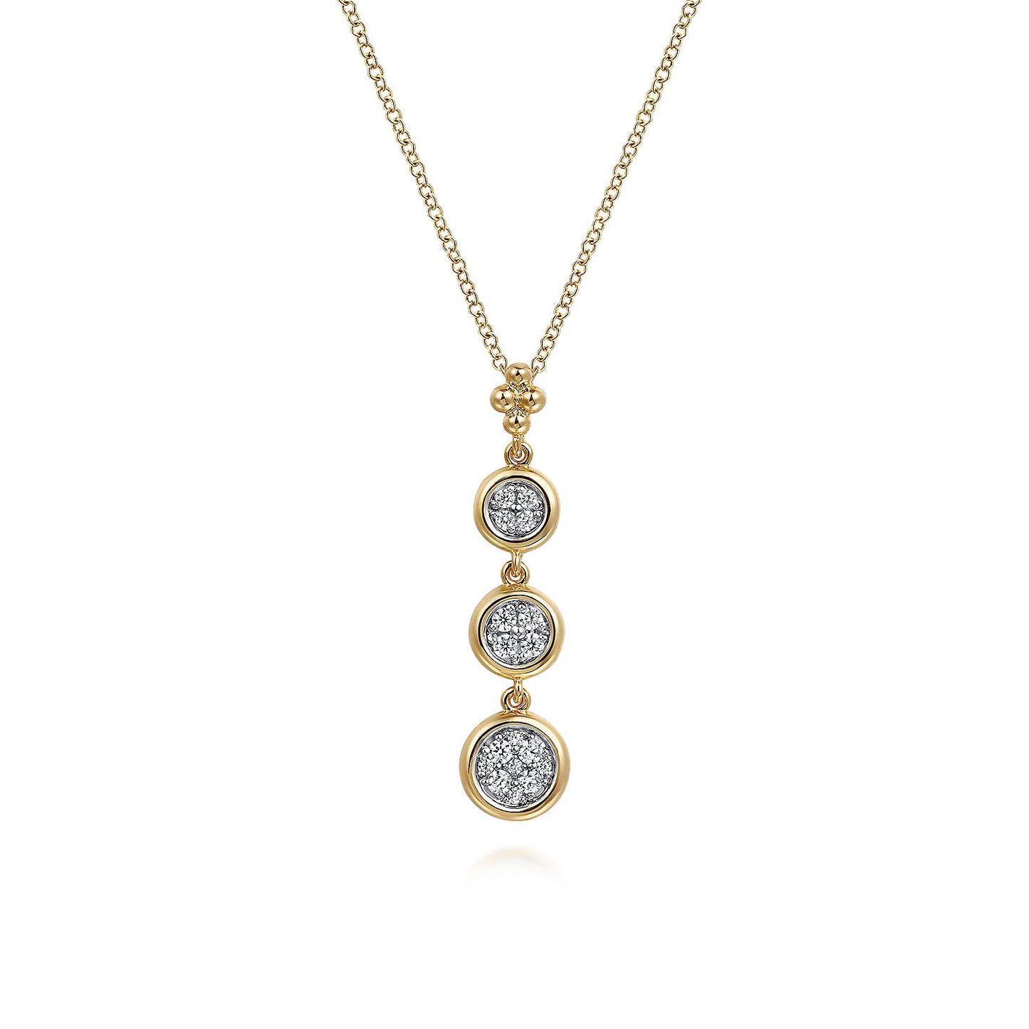 Necklace with triple pave' diamond drop 18" 14kt yellow gold - Gaines Jewelers