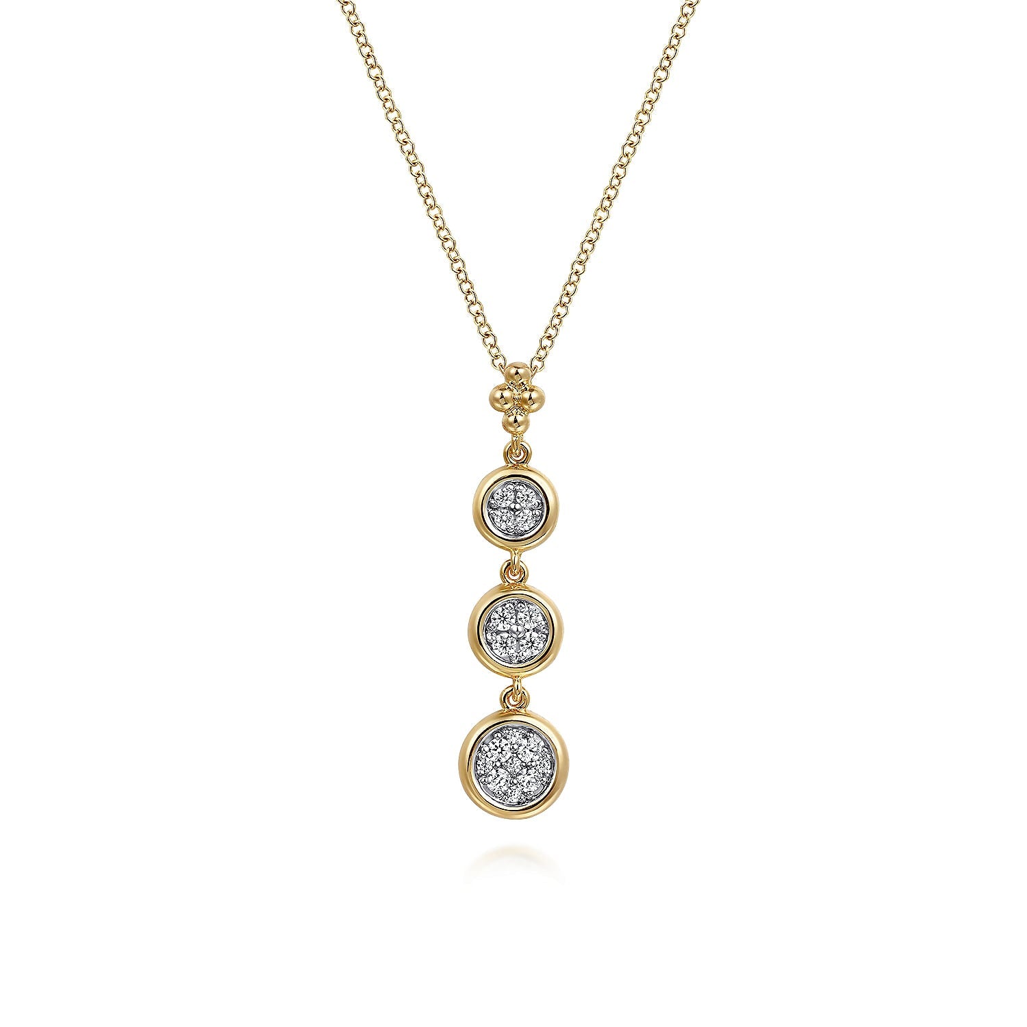 Necklace with triple pave' diamond drop 18" 14kt yellow gold - Gaines Jewelers