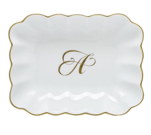 Oblong Dish With Monogram - A - Herend - Gaines Jewelers