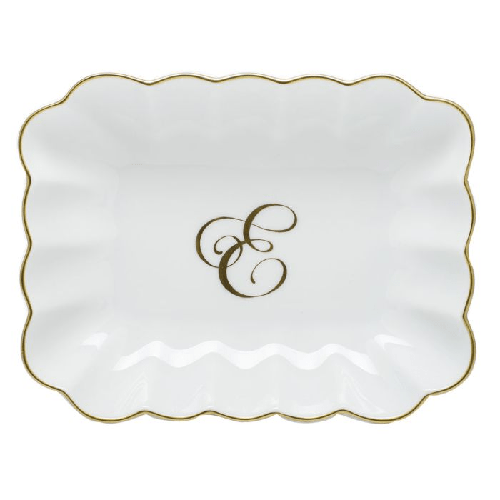 Oblong Dish With Monogram - E - Herend - Gaines Jewelers