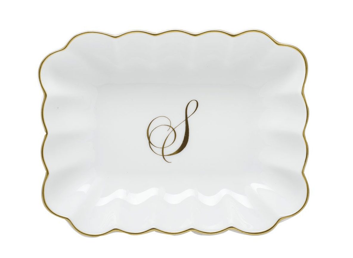 Oblong Dish With Monogram - Herend - Gaines Jewelers