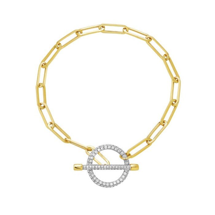 Olympia Paper Clip with Diamond Toggle Clasp Yellow Gold Bracelet - Bassali - Gaines Jewelers