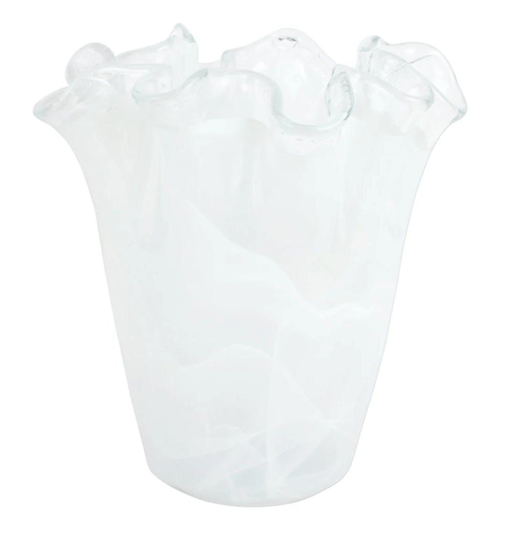 Onda Glass Whiote Ruffles Vase - Vietri - Gaines Jewelers
