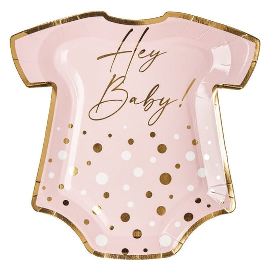 Onesie Die Cut Salad Plate Hey Baby Pink - Gaines Jewelers