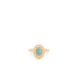 Opal and diamond ring with bead edge in 14kt yellow gold by Bassali - Gaines Jewelers