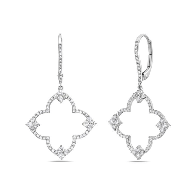 Open Clover Diamond Earring White Gold - Bassali - Gaines Jewelers